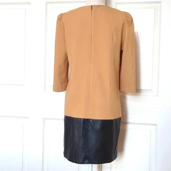Zara Tan Fabric and Faux Black Leather Shift Dress - Picture 6 of 8